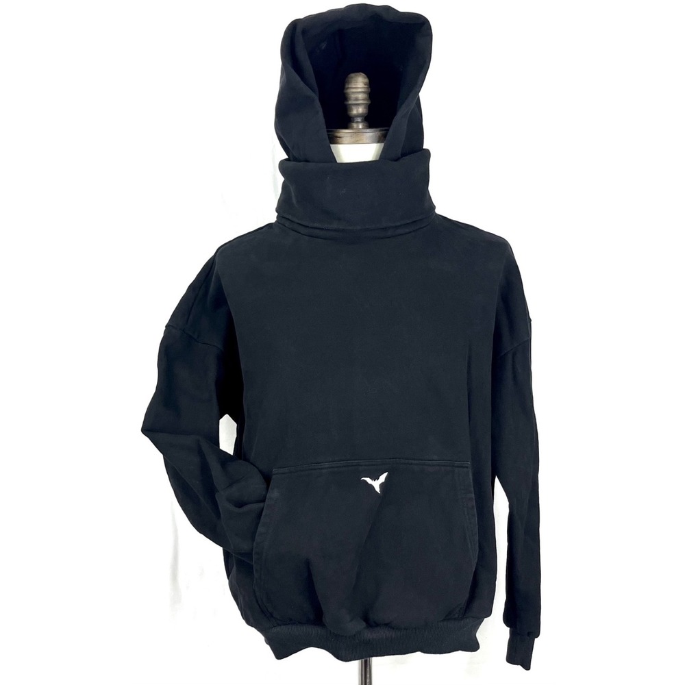 EUC Ditch LA Masked Hoodie Men Black Heavyweight Cotton Bat Logo Pullover Size L